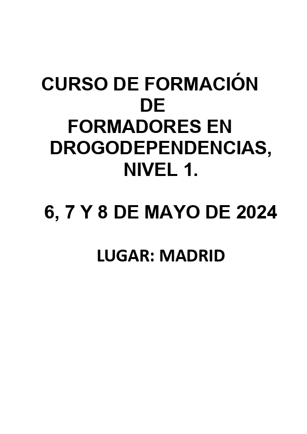  Convocatoria Curso de formación de Formadores en Drogodependencias. Nivel 1. 2024